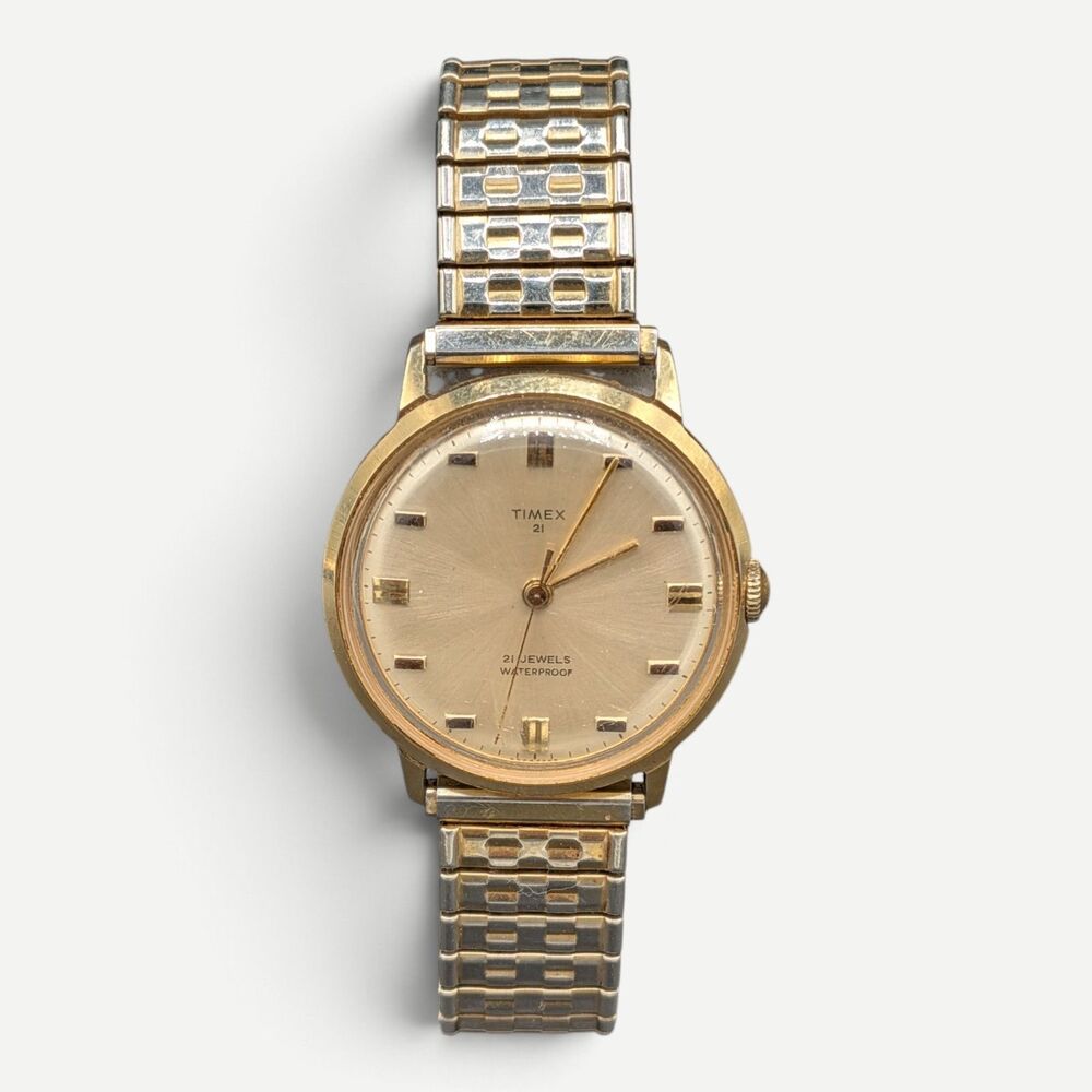 1960s Timex 21 Jewel Mechanics Men’s Gold Tone Wrist Watch